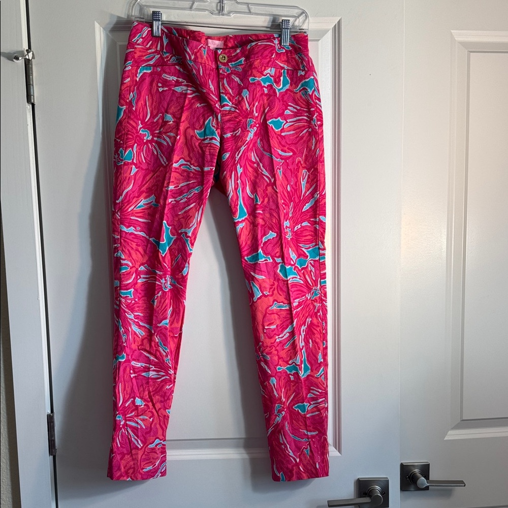 Lilly Pulitzer Pink and Blue Floral Kelly Pants